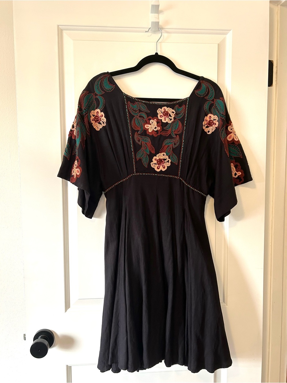Feather Bone by Anthropologie Beaded Black Mini Dress Size 6